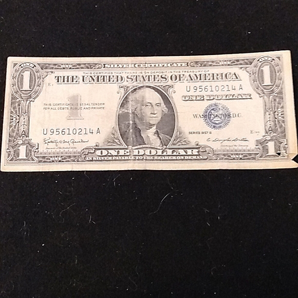 One 1957 B Blue Seal $1 Dollar Silver Certificate Old US One Dollar Bill - Picture 2 of 7